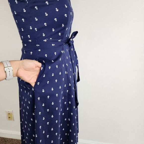 Chetta B Navy Blue Sleeveless Midi Fit & Flare Nautical Dress Pockets Size 6 - Picture 13 of 16